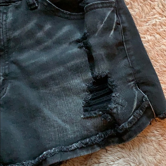 Black Distressed Kancan Jean Shorts - Picture 3 of 7